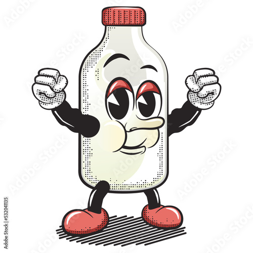 cartoon character vector illustration of a strong and muscular milk bottle