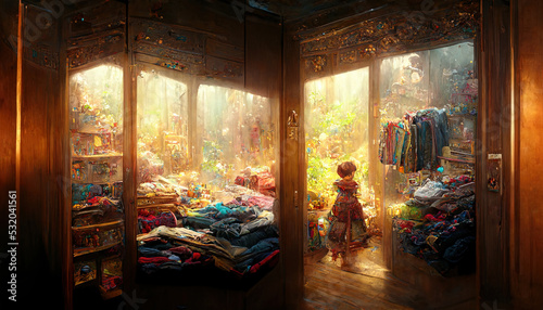 Children's room with a closet for toys and children's things. Fantasy children's room, closet with toys. 3D illustration.