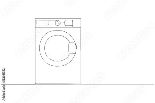 One continuous line drawing of washing machine electric home appliance. Electricity household gadget template concept. Trendy single line draw design vector graphic illustration