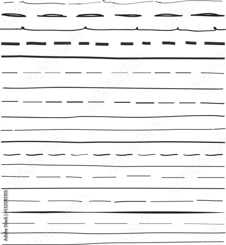 Black line drawing set isolated on background. Collection of trendy line drawing vector for black ink paint, grunge line, dirt banner and dirty texture. Line draw vector, graphic design