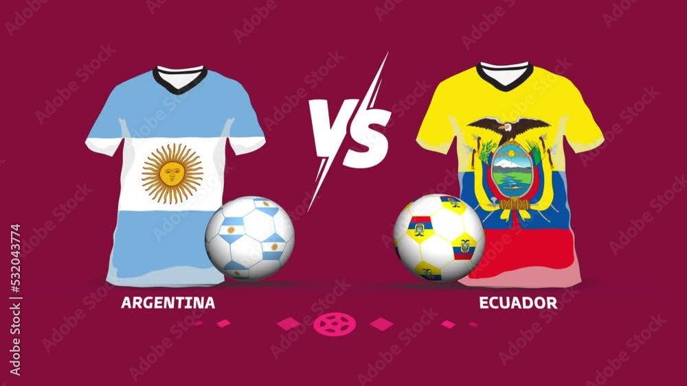Argentina vs Ecuador soccer ball match intro animation. Symbolic jersey