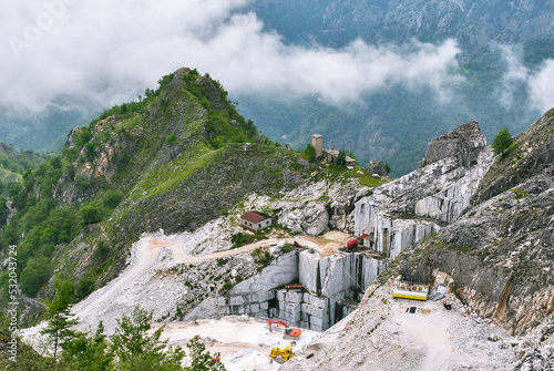 Top view of a marble quarry in the Apuan Alps, in Tuscany