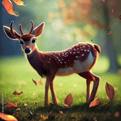 Foto animated illustration of a cute deer, animated baby deer portrait