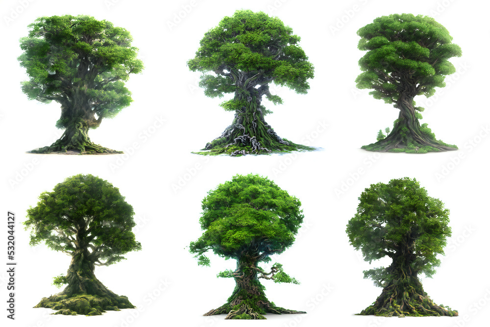 Naklejka premium fantasy trees, collection of giant epic world trees