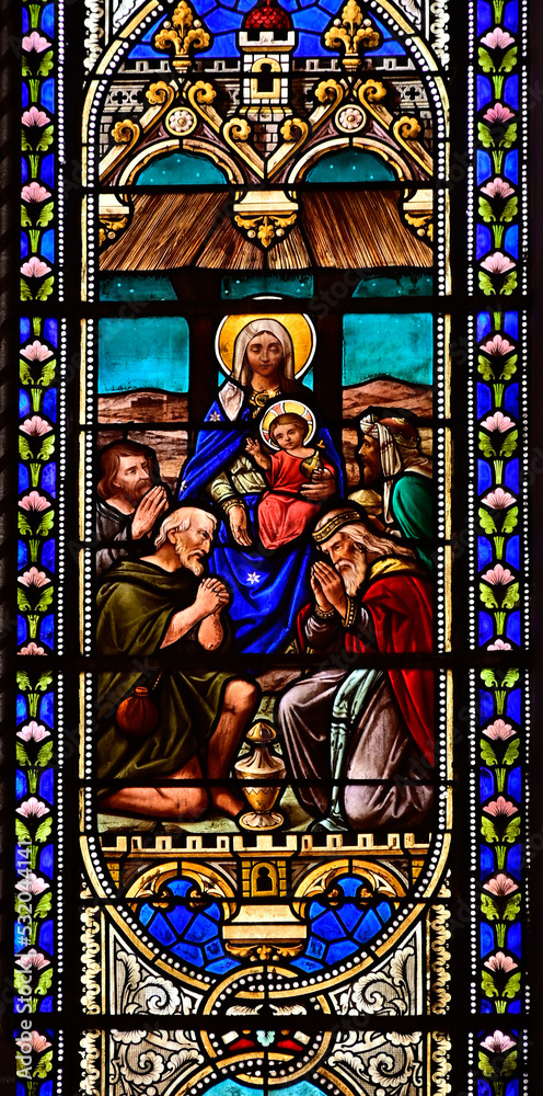 The Magi kings at the Nativity stain glass