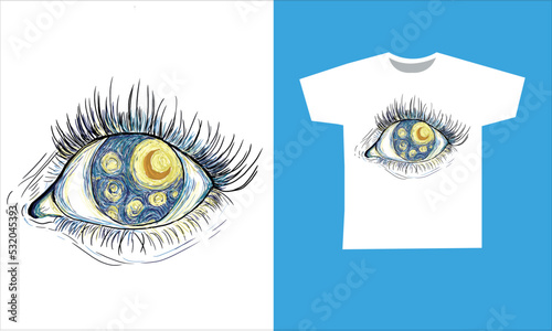 Coloring page with "The Starry Night" based on Vincent van Gogh's painting.	