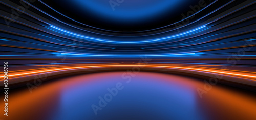 Wallpaper Mural Sci Fy neon lamps in a dark corridor. Reflections on the floor and walls. 3d rendering image. Torontodigital.ca