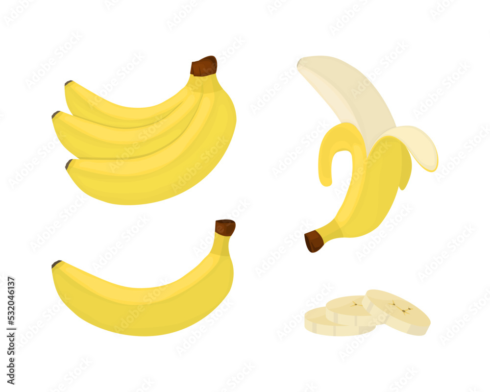 Banana flat vector set isolated on white background