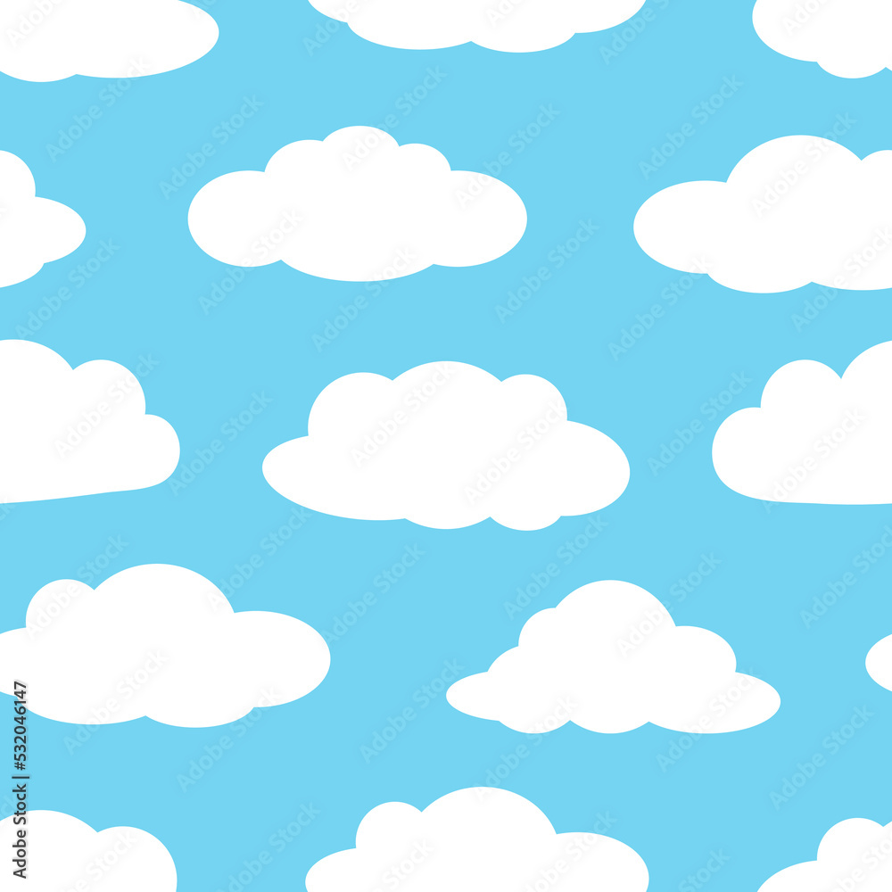 Blue sky and white clouds flat seamless pattern