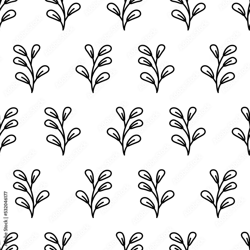 Hand drawn outline twig with leaves seamless pattern Hand drawn outline twig with leaves seamless pattern