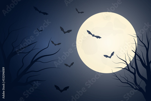 Canvas Print Night, bats and full moon spooky halloween background