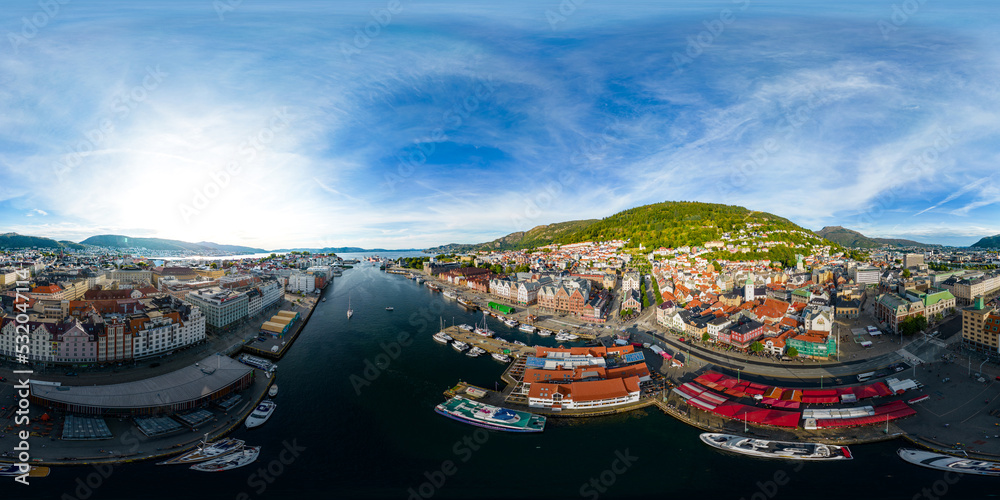 Aerial 360 spherical panorama Bergen Norway