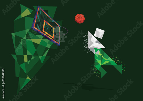 Tangram basketball player in green and white - dunking