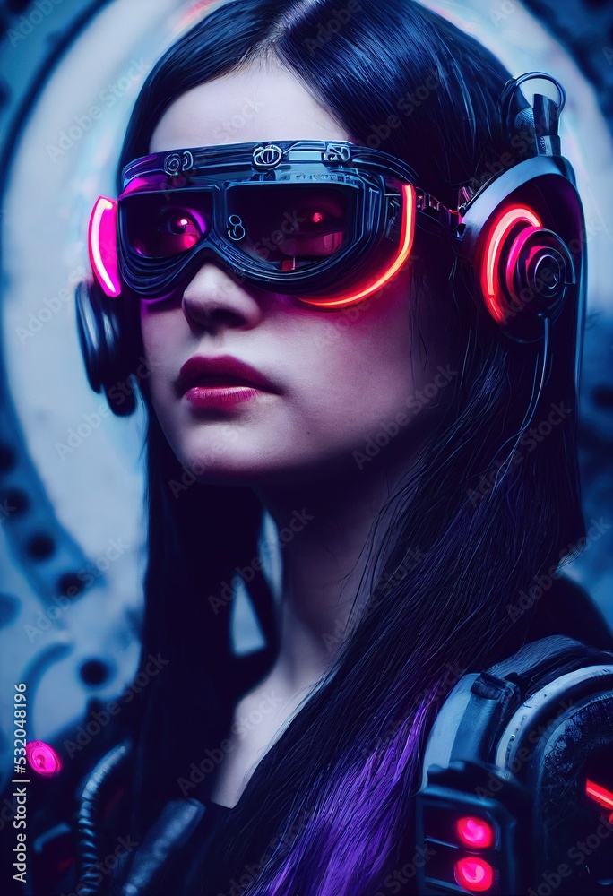 Premium Photo  Cyberpunk woman portrait with vr headset in high