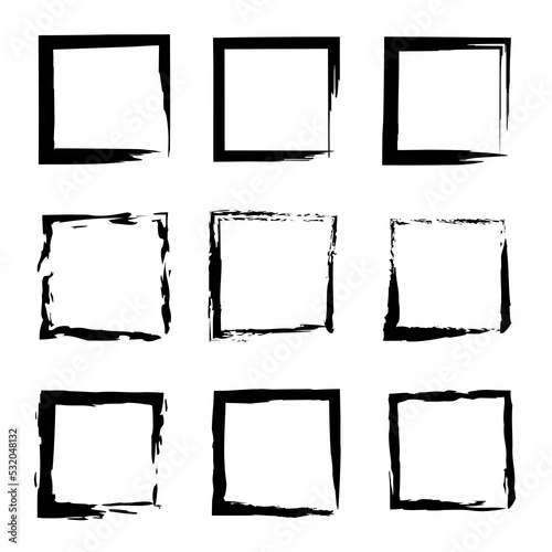 Grunge squares. Decorative border. Ink paint brush stain. Vector illustration. Stock image. 
