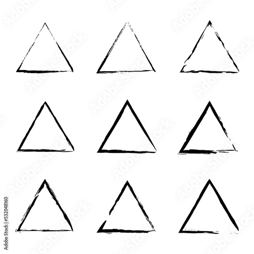 grunge triangle in hand drawn style. Brush triangles. Vector illustration. stock image. 