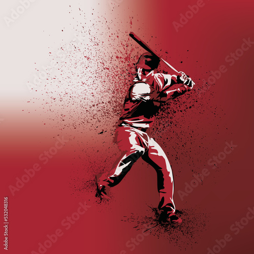 Baseball Player - Batter With Red Uniform on a Red Gradient Background