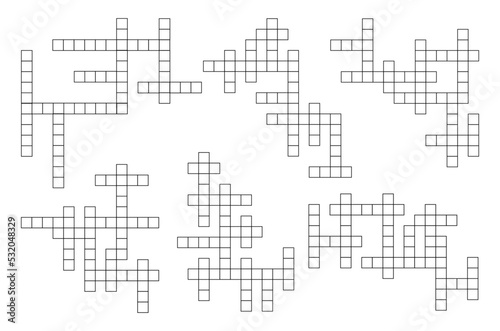 Crossword game grid, puzzle template, vector oxes layout. Crossword game grid background for word guess quiz with empty square boxes, logic brain teaser play