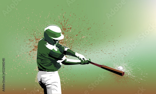 Baseball Player - Batter With Green Uniform on a Green Gradient Background