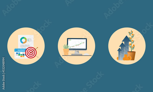 vector illustration flat design long term investment, growth profit, financial investment, money management, investment planning, data stock analysis, financial planning
