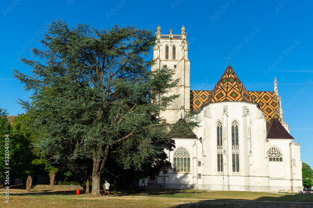 Scenic view of gothic Royal Monastery of Brou in Bourg-en-Bresse, eastern France