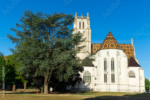 Scenic view of gothic Royal Monastery of Brou in Bourg-en-Bresse, eastern France photo