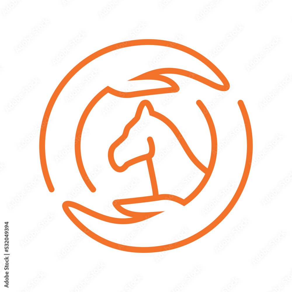 horse training logo design,horse,hand,vector,circular,line, Stock
