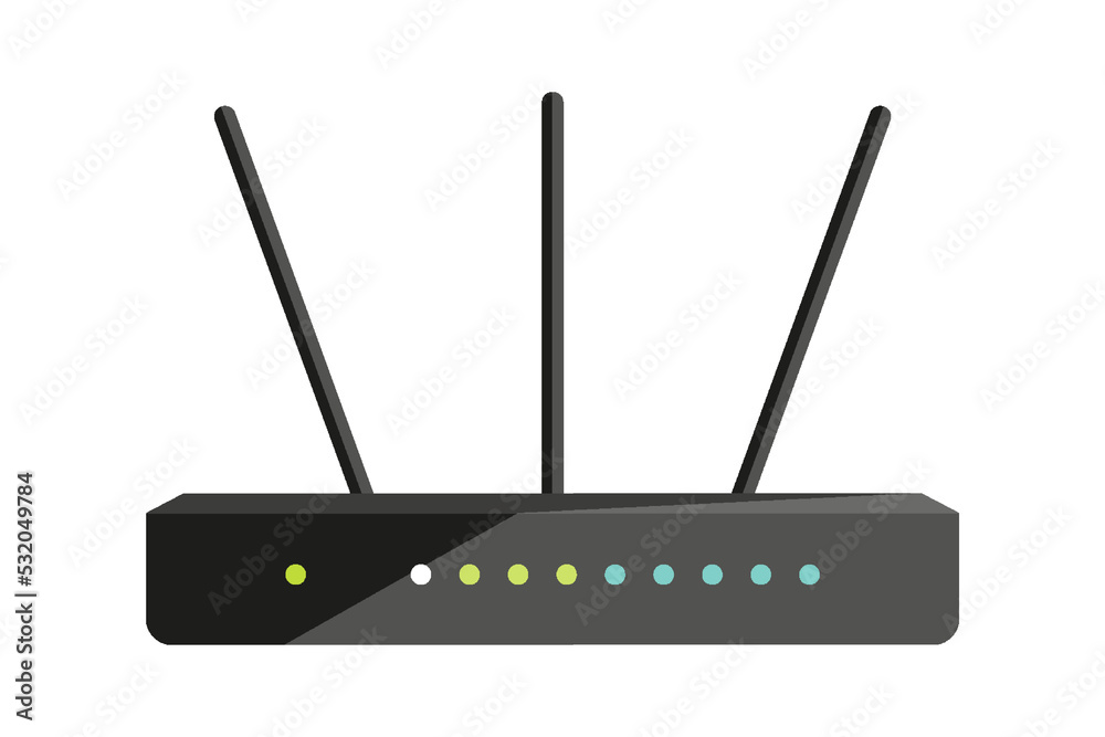 Wifi router modem electronic gadget pc black flat. Smooth network connect  www internet wired technology high speed data transmission equipment data  flow control information office home computer access Stock Vector | Adobe
