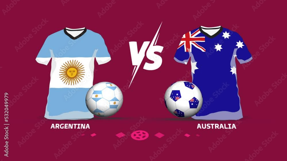 Argentina vs Australia soccer ball match intro animation. Symbolic jersey and football animation