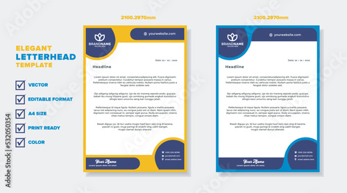 modern elegant of letterhead template for stationary design for business corporation with yellow and blue color editable format 