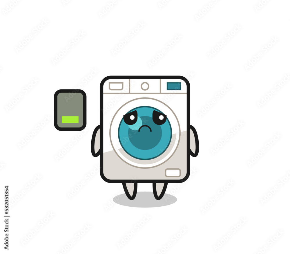 washing machine mascot character doing a tired gesture washing machine mascot character doing a tired gesture