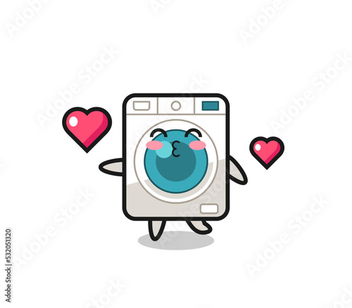 washing machine character cartoon with kissing gesture