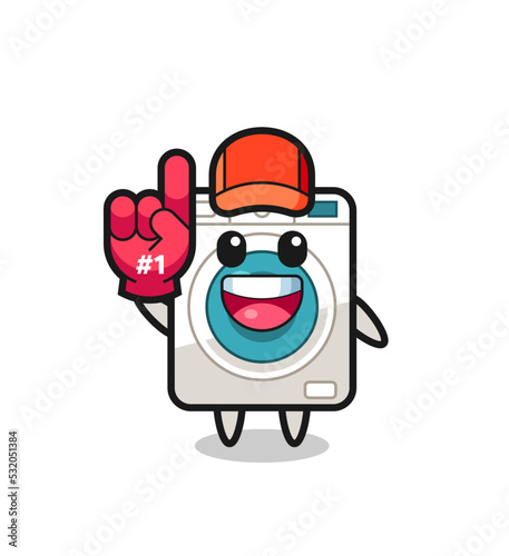 washing machine illustration cartoon with number 1 fans glove