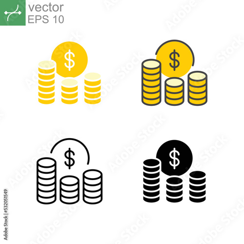 Cost savings, funds, money saving, dollar coin stock collection. payment, business and finance related. save cost. Costs icon. Vector illustration. Design on white background. EPS10