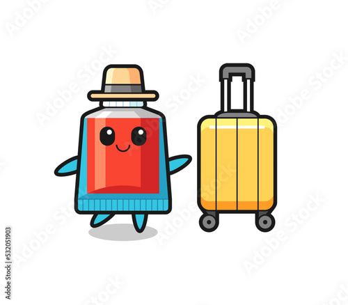 toothpaste cartoon illustration with luggage on vacation