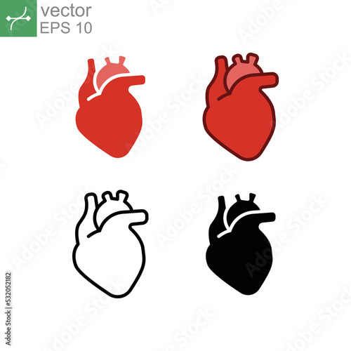 Heart organ for pump blood, beating organ. Circulation or cardiac organ. Human internal body organ for medical care. Heart icon. Vector illustration. Design on white background. EPS10