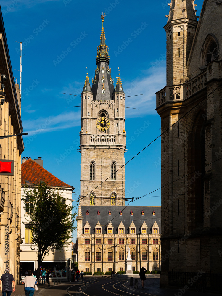 Φωτογραφία Impressive view of medieval tower of Belfry of Ghent, the tallest belfry in Belg