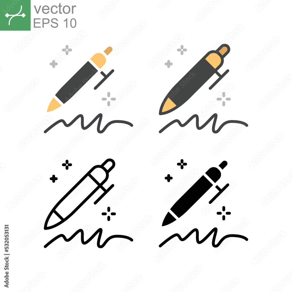 Pen with simple lettering silhouette. write messages. Pen signing a contract with signature line. Handwriting recognition. Business writing icon. Vector illustration design on white background. EPS10 Pen with simple lettering silhouette. write messages. Pen signing a contract with signature line. Handwriting recognition. Business writing icon. Vector illustration design on white background. EPS10