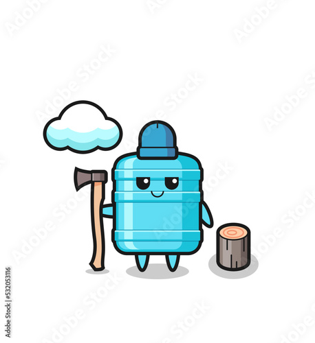 Character cartoon of gallon water bottle as a woodcutter