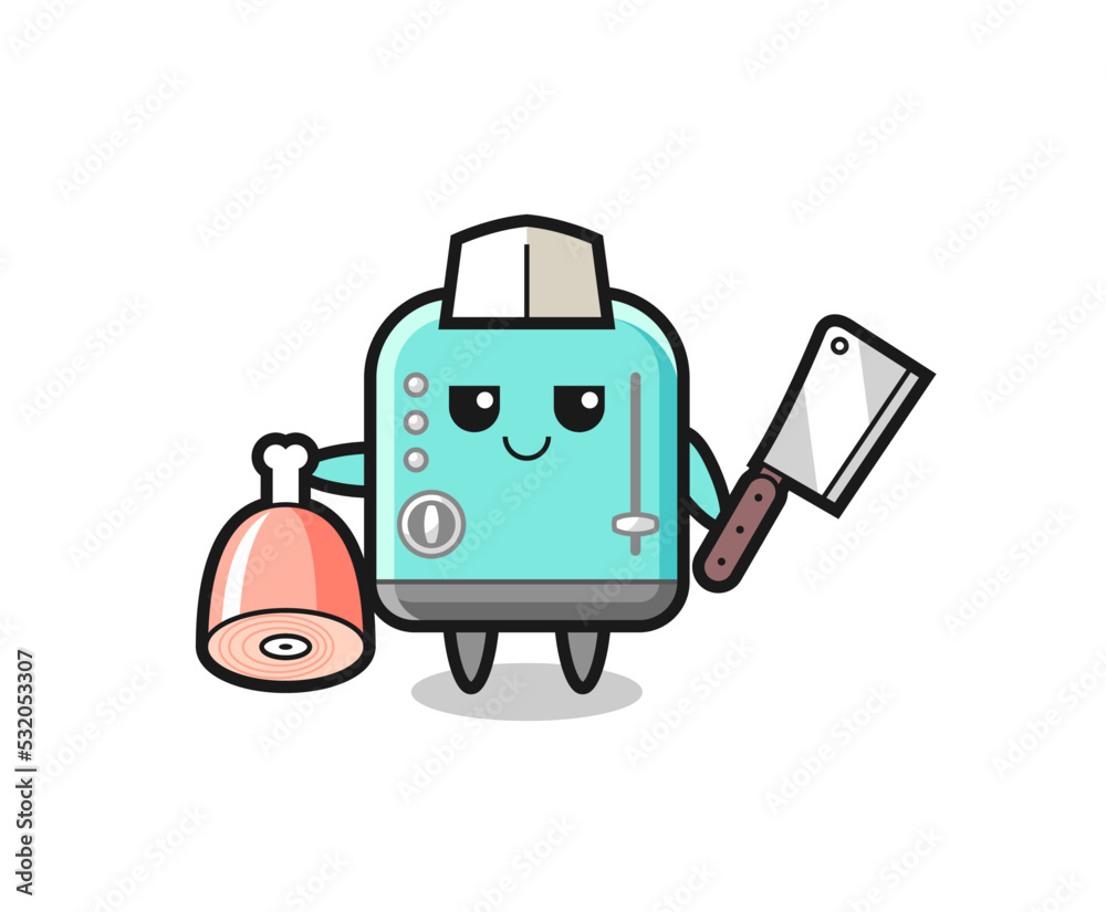 Illustration of toaster character as a butcher Illustration of toaster character as a butcher