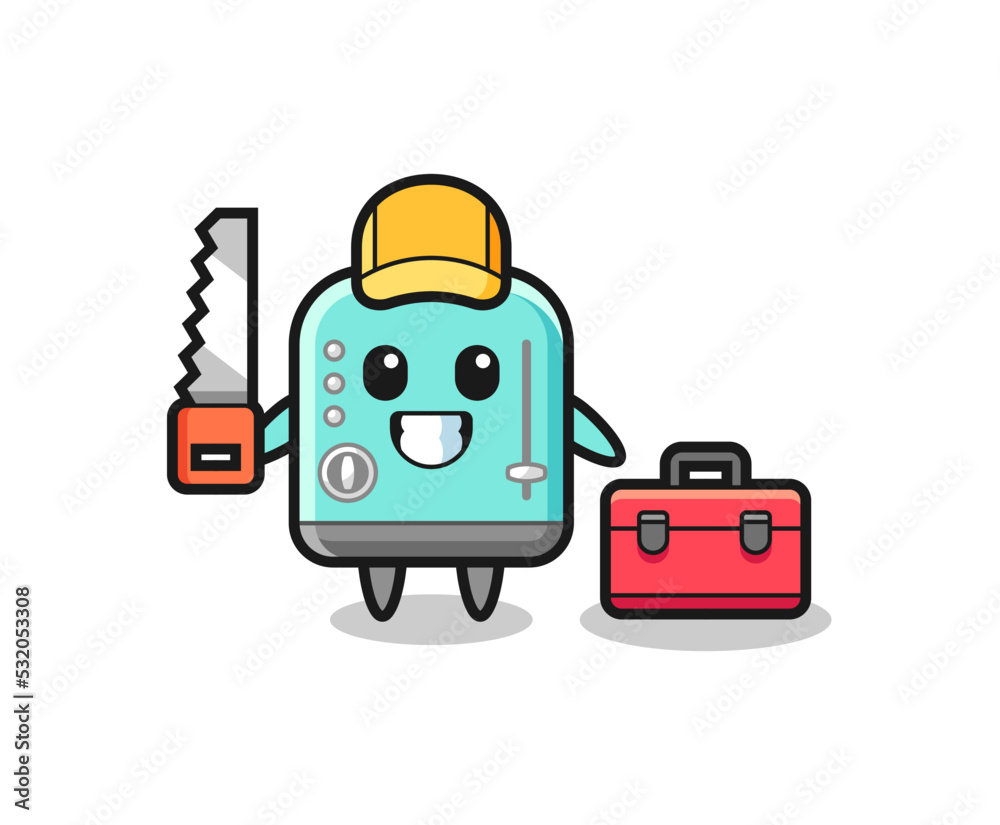 Illustration of toaster character as a woodworker Illustration of toaster character as a woodworker