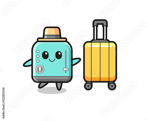 toaster cartoon illustration with luggage on vacation