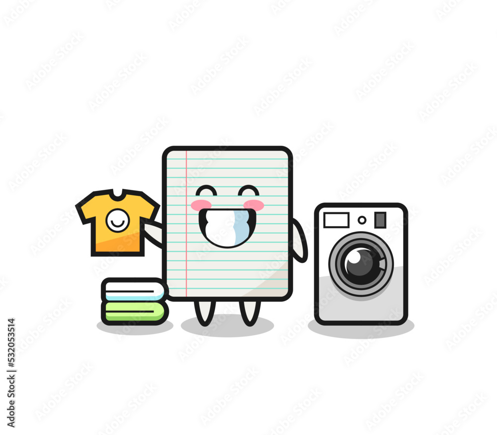 Mascot cartoon of paper with washing machine Mascot cartoon of paper with washing machine