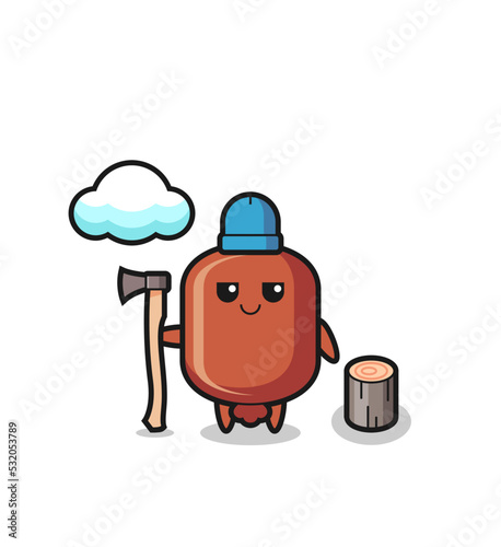 Character cartoon of sausage as a woodcutter