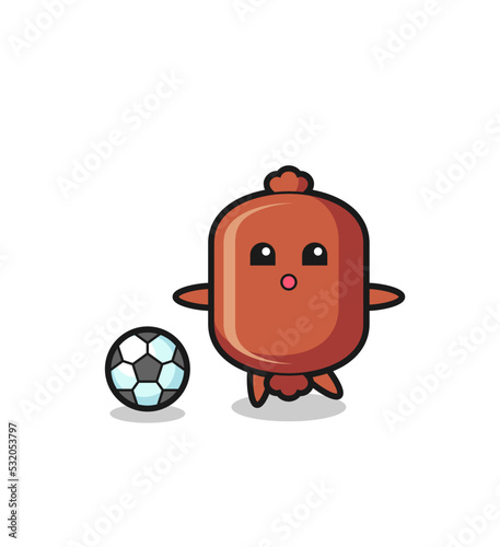 Illustration of sausage cartoon is playing soccer
