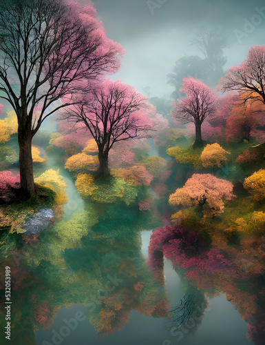 Cute and beautiful autumn landscape, screensaver for desktop. 3d illustration
