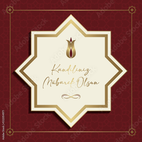 muslim holiday, feast. islamic holy night concept. have a blessed kandil greeting card vector illustration (turkish: kandiliniz mubarek olsun)