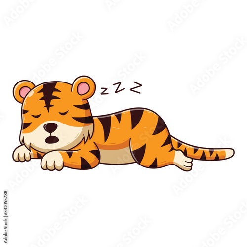 Fototapeta Naklejka Na Ścianę i Meble -  Cute Tiger Sleeping Cartoon. Animal Icon Concept. Flat Cartoon Style. Suitable for Web Landing Page, Banner, Flyer, Sticker, Card