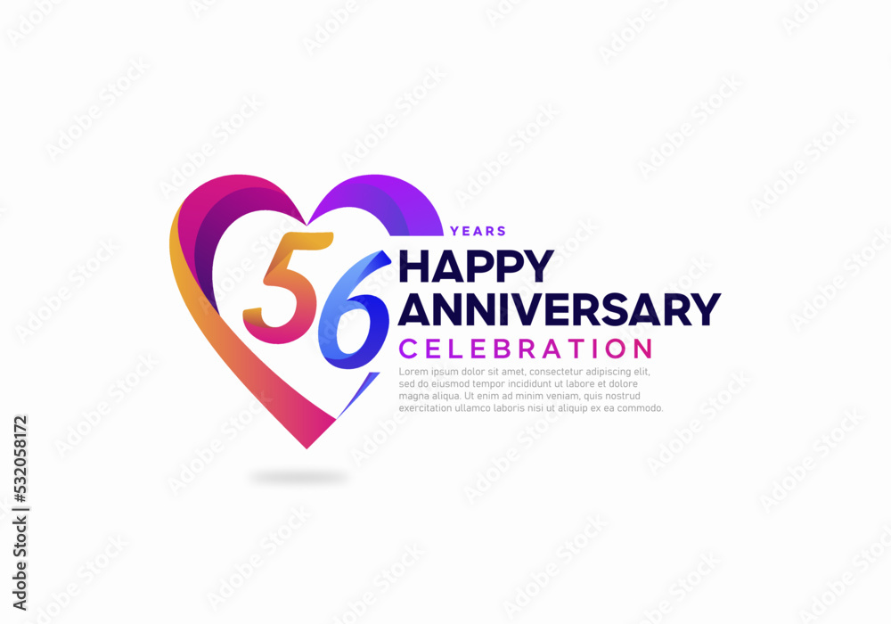 56 years anniversary celebration icon logo colorful with love shape 56 years anniversary celebration icon logo colorful with love shape