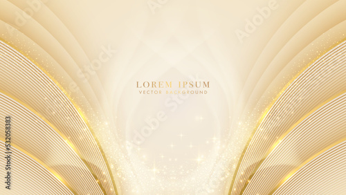 Luxury style design background. Gold curve, golden lines elements and glitter light shiny decoration